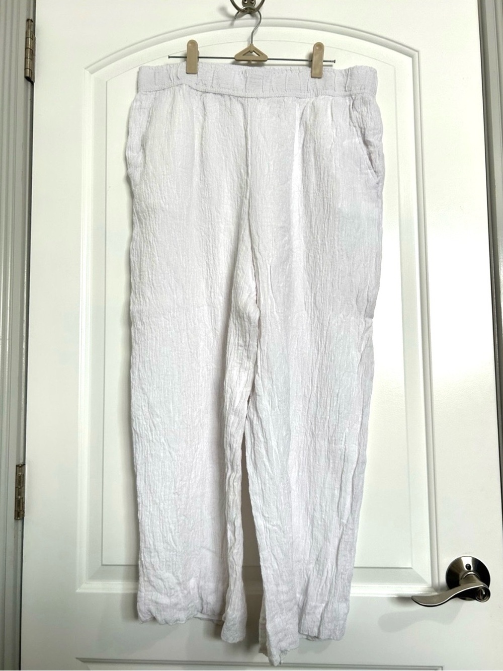 Tahari 100% Linen White Crinkle Linen Wide Leg Pants size XL beach euro summer